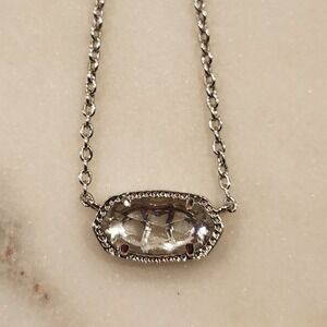 Kendra Scott Silver Tone Clear Oval Pendant Necklace with Crystal Halo